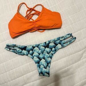 Midori Orange and Blue Bikini Set